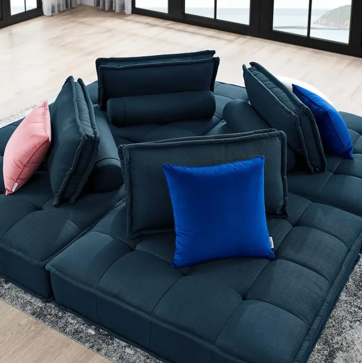 Saunter Tufted Fabric 4-Piece Sectional Sofa Blue