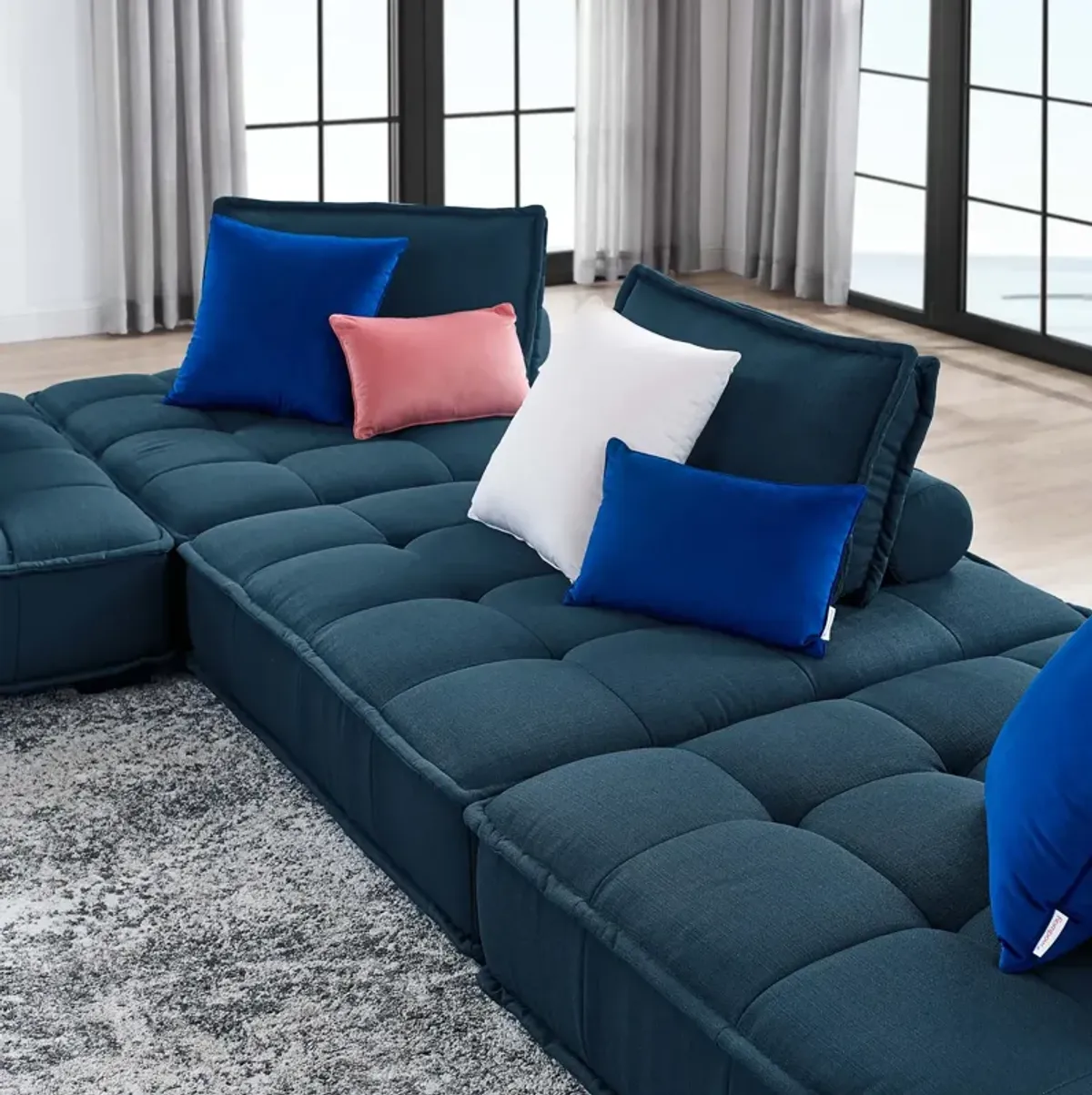 Saunter Tufted Fabric 4-Piece Sectional Sofa Blue