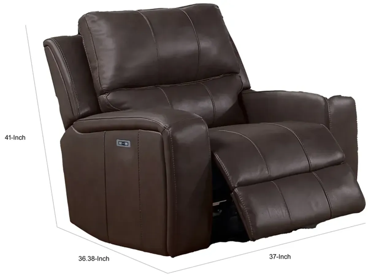 Elle 37 Inch Glider Chair, Manual Recliner, Cushioned, Brown Faux Leather - Benzara