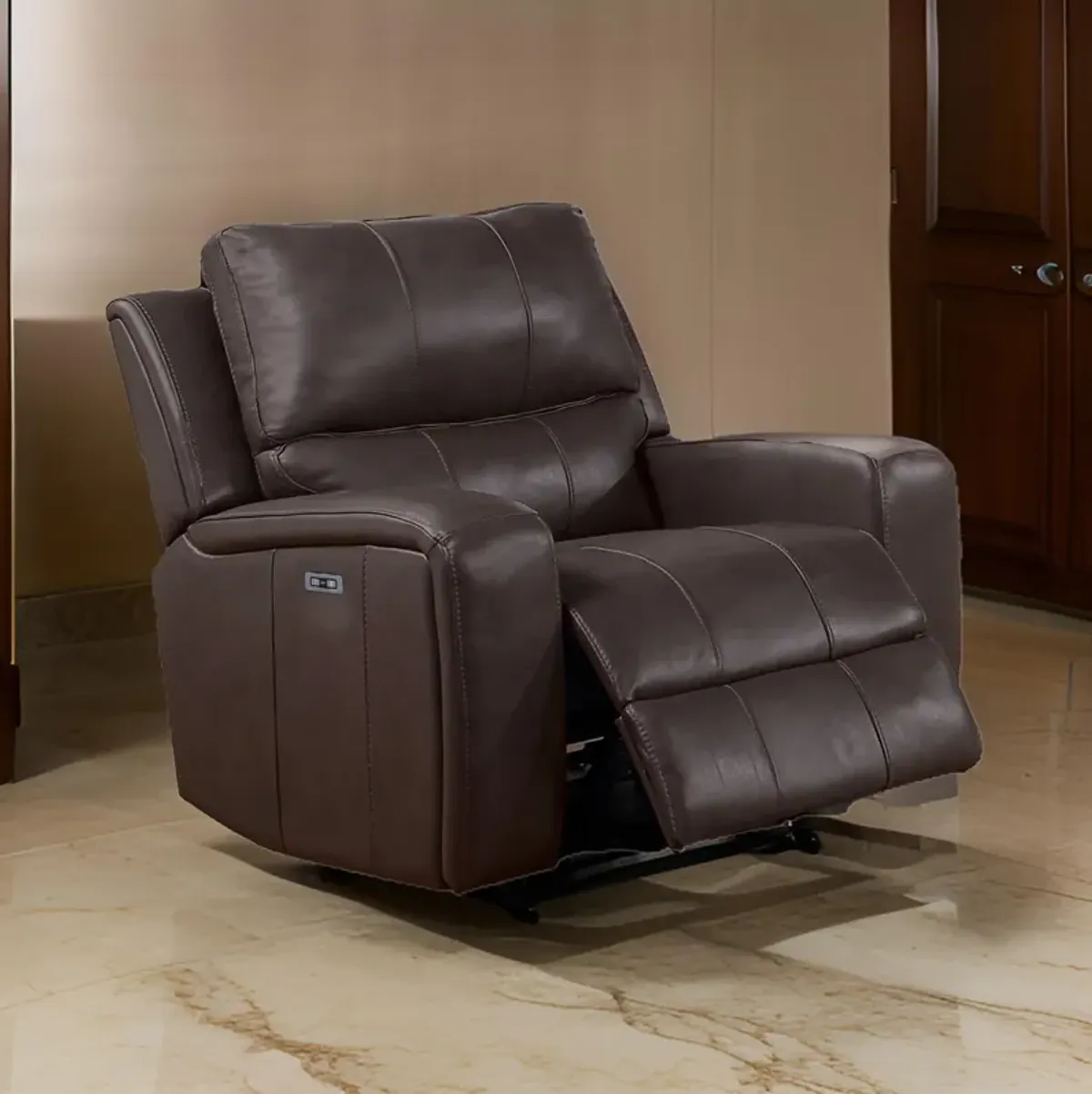 Elle 37 Inch Glider Chair, Manual Recliner, Cushioned, Brown Faux Leather - Benzara