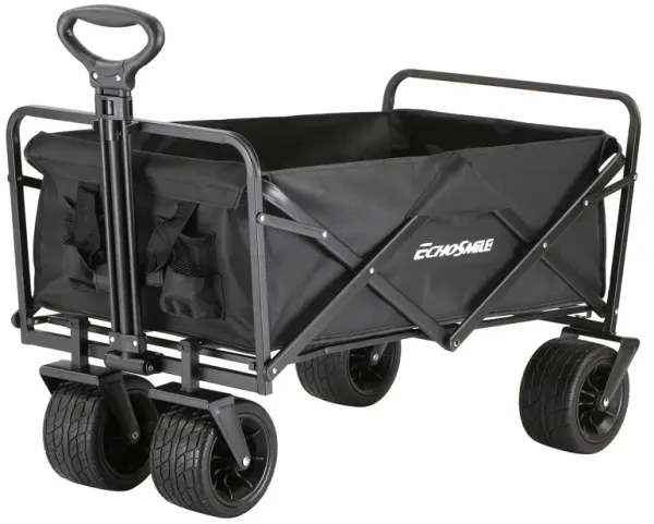EchoSmile 6.84 cu. ft. Fabric Portable Garden Cart with Adjustable Rolling Wheels in Black