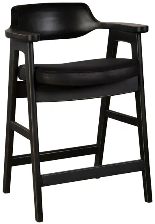 Zsy Counter Stool Chair, Open Back, Black Birch Wood and Faux Leather - Benzara