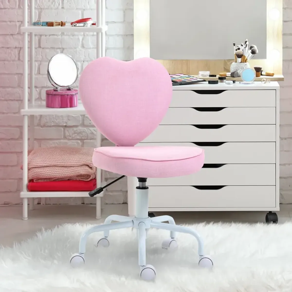 Love-Shaped Office Chair: Swivel Linen Fabric Seat for Girls/Women