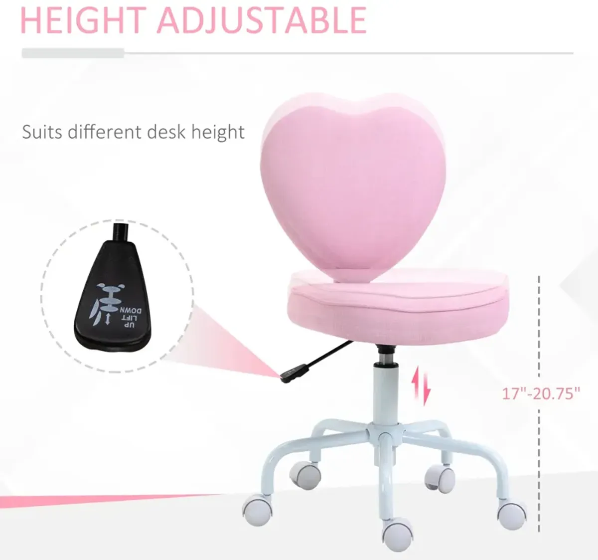 Love-Shaped Office Chair: Swivel Linen Fabric Seat for Girls/Women