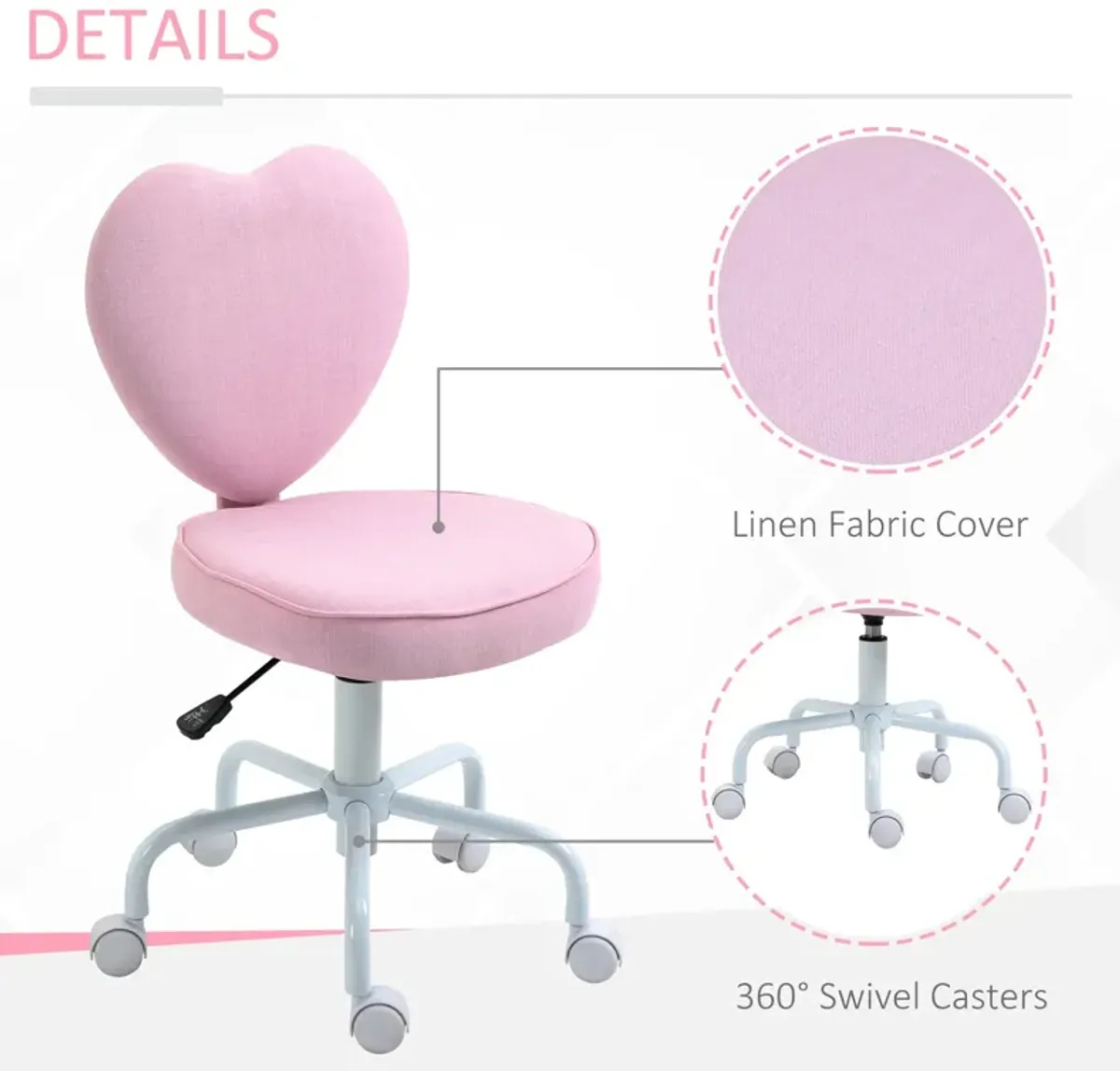 Love-Shaped Office Chair: Swivel Linen Fabric Seat for Girls/Women