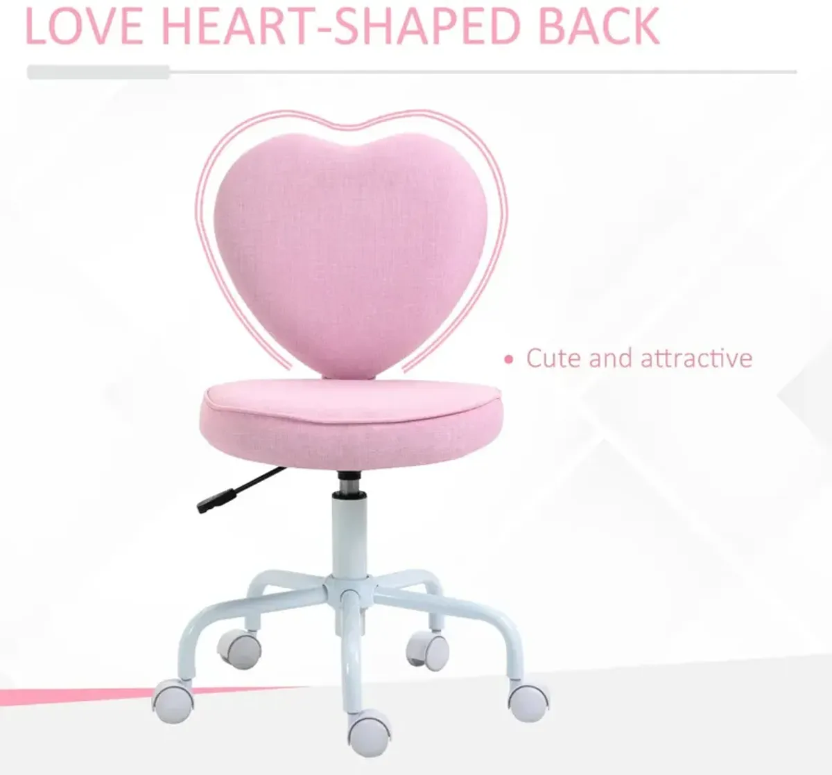 Love-Shaped Office Chair: Swivel Linen Fabric Seat for Girls/Women