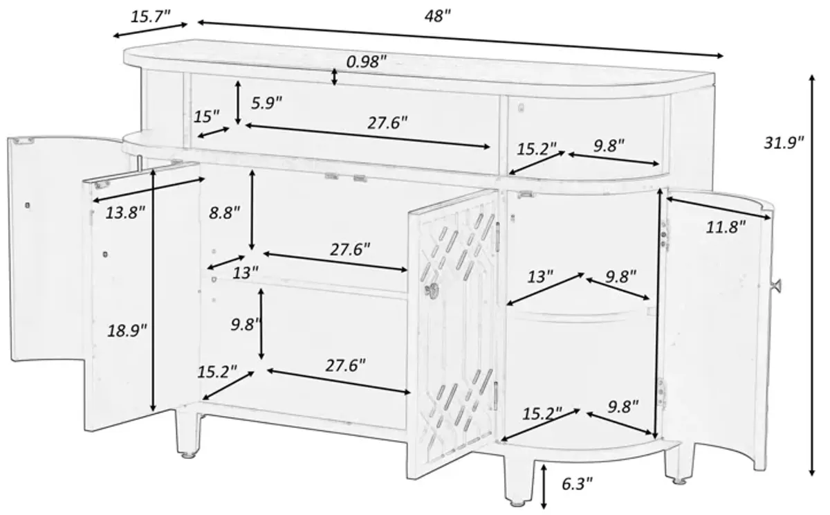 Merax Curved Design Storage Cabinet made of Fraxinus Mandschuric Solid Wood Veneer