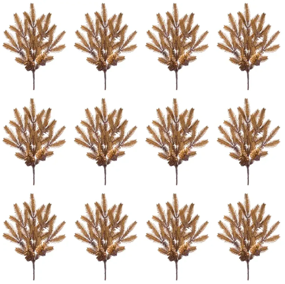 Decorative Wintry Copper Pine Spray Set of 12 - Ideal for Festive Decor