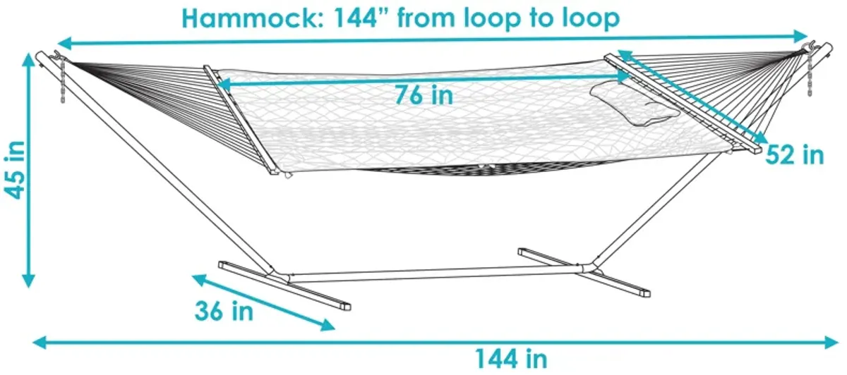 Sunnydaze 2-Person Rope Hammock with Steel Stand and Pad/Pillow