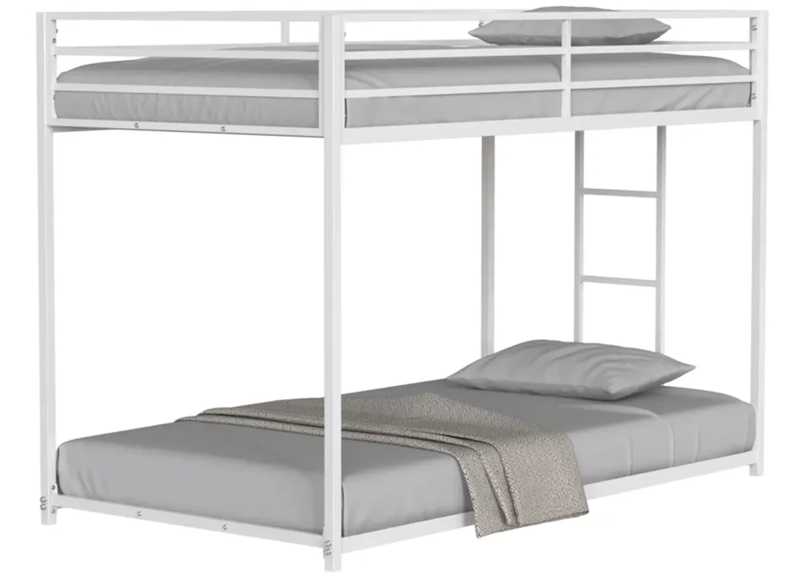 Adam Twin over Twin Metal Bunk Bed Frame with Guardrails, Durable Square Tube Frame, Easy Assembly, No Box Spring Needed, White