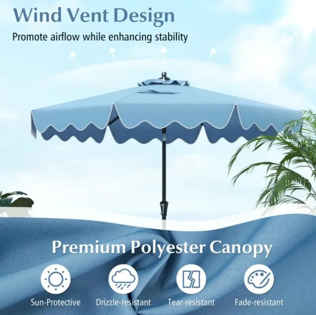 9 Feet Patio Umbrella with Crank Handle and Push Button Tilt