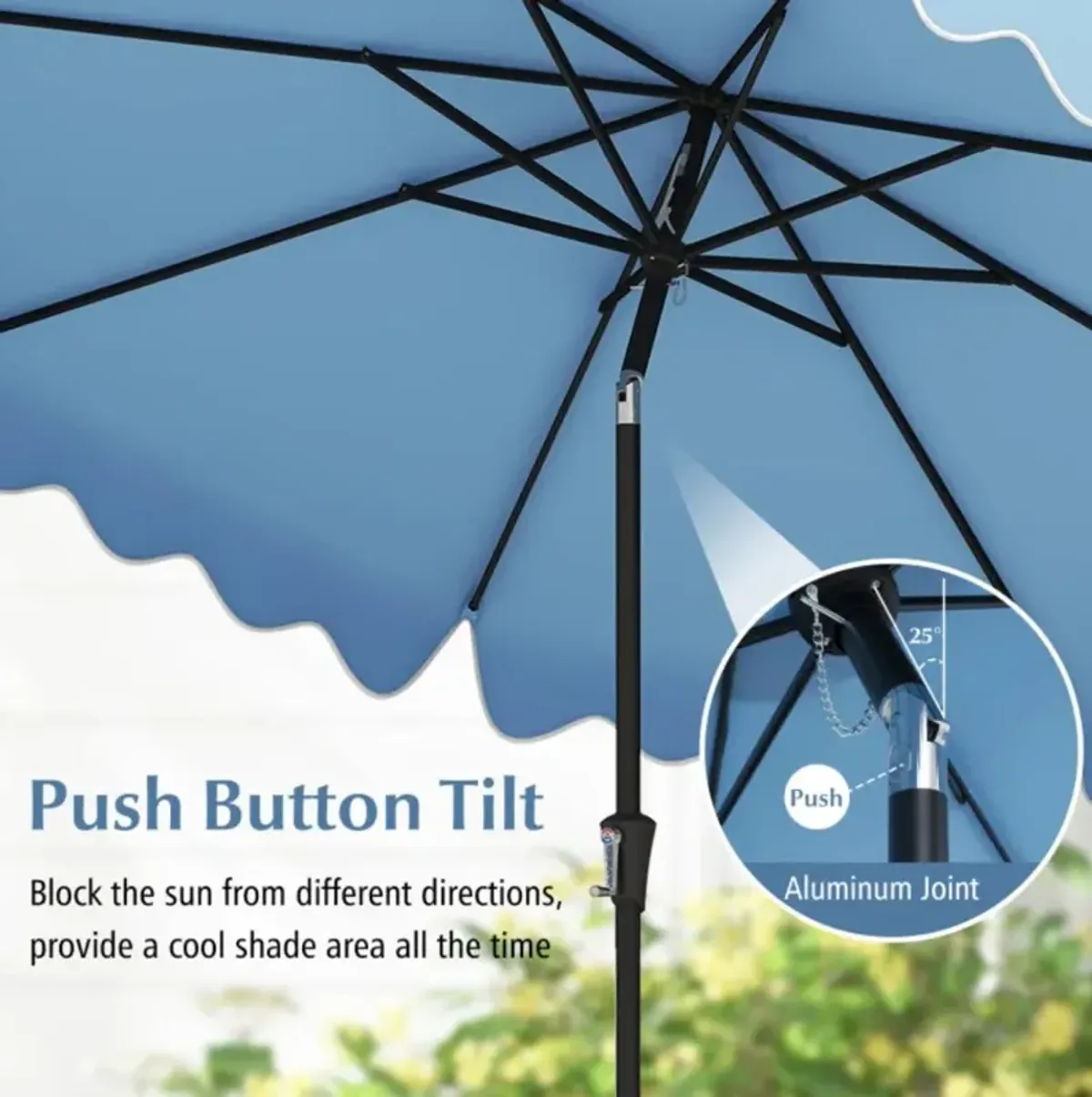 9 Feet Patio Umbrella with Crank Handle and Push Button Tilt