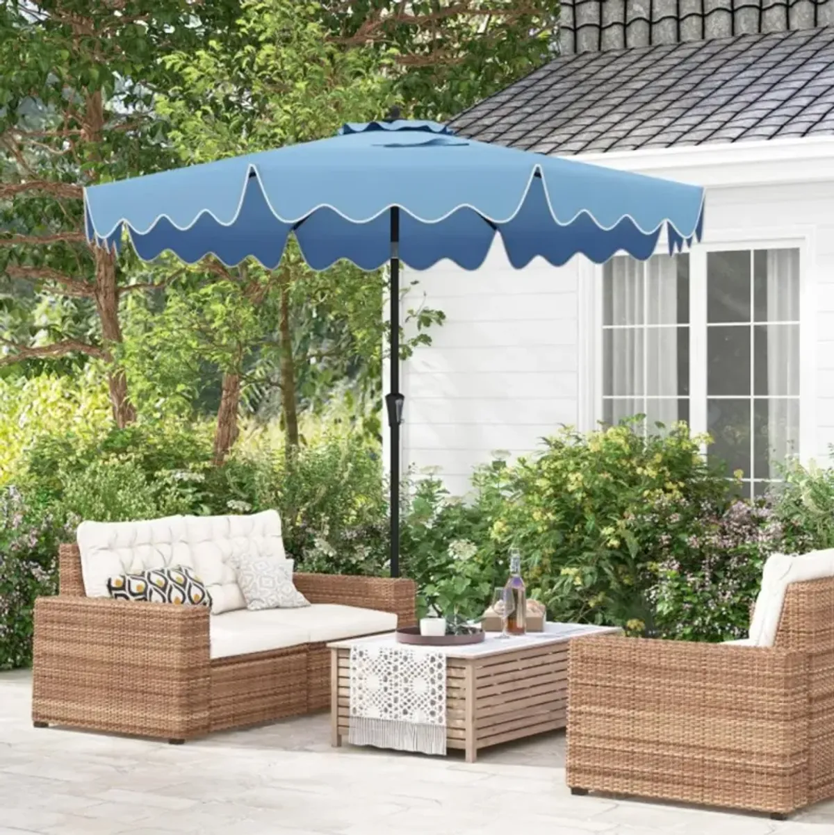 9 Feet Patio Umbrella with Crank Handle and Push Button Tilt