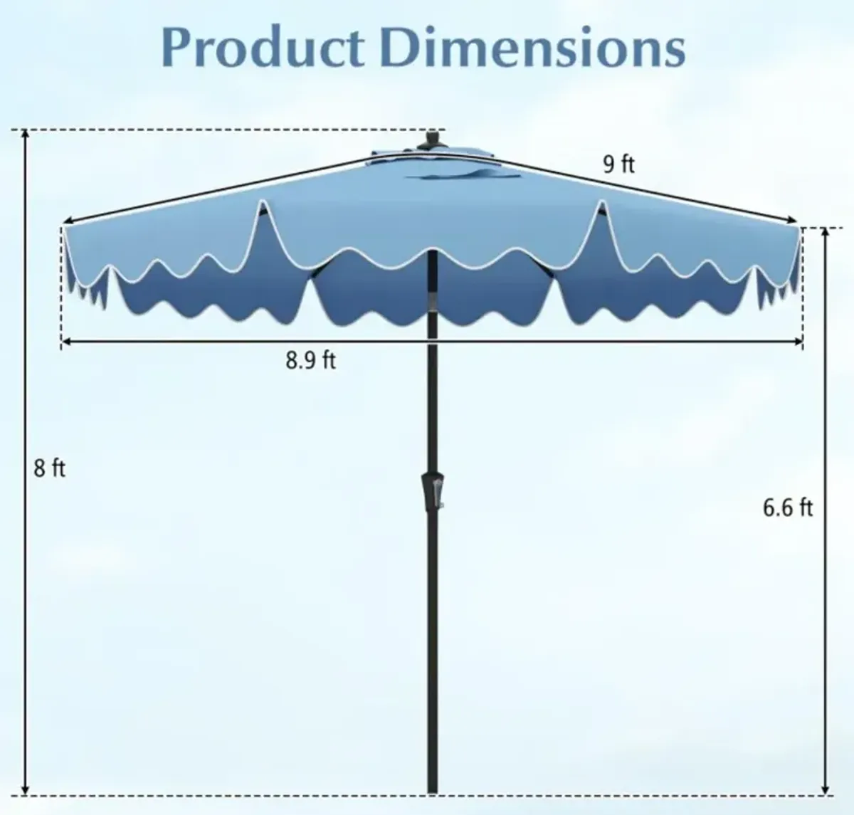 9 Feet Patio Umbrella with Crank Handle and Push Button Tilt