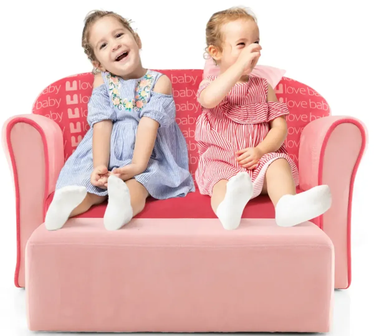 Ultra Soft Velvet Kids Sofa Chair Toddler Couch with Ottoman-Pink