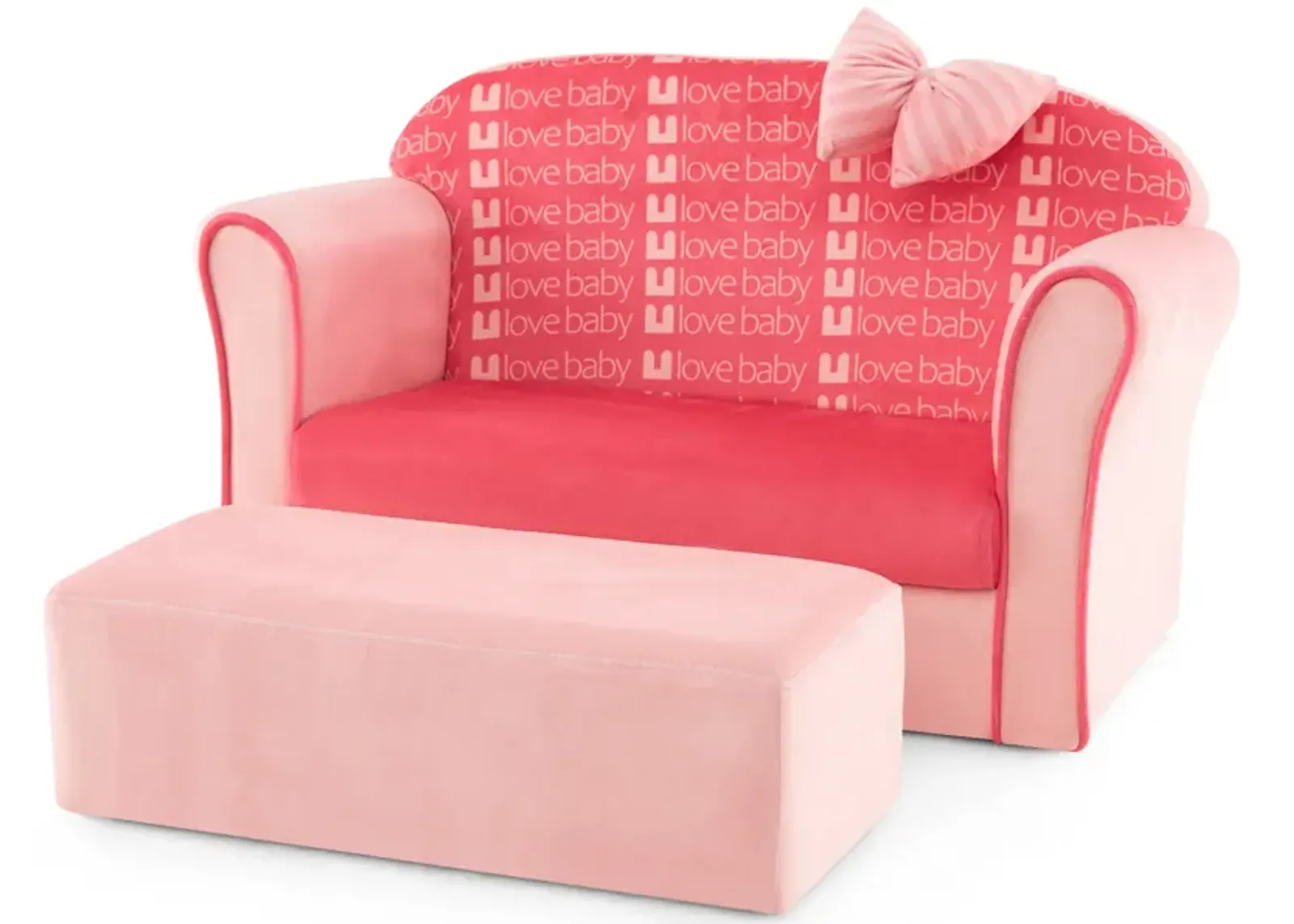 Ultra Soft Velvet Kids Sofa Chair Toddler Couch with Ottoman-Pink