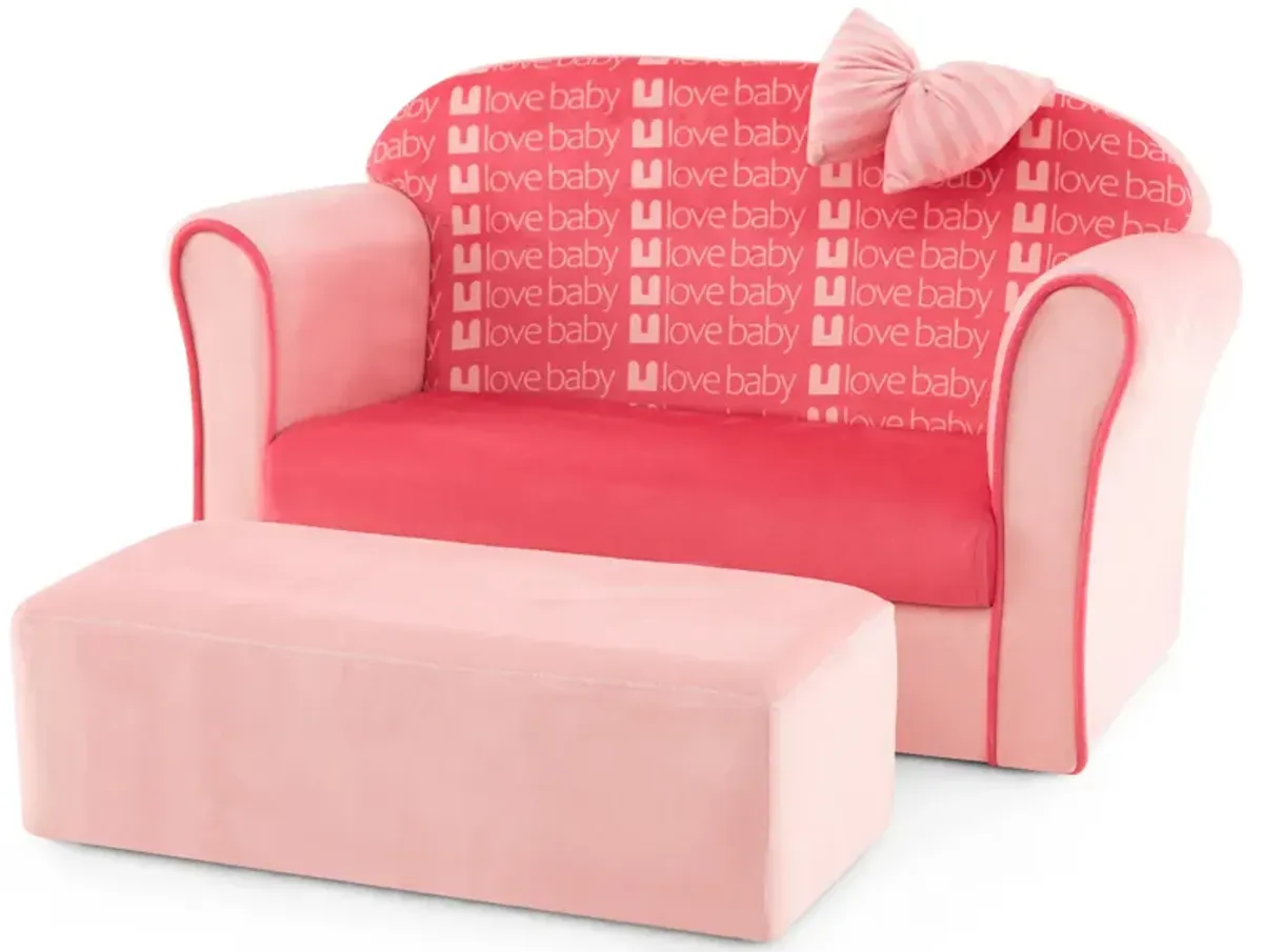 Ultra Soft Velvet Kids Sofa Chair Toddler Couch with Ottoman-Pink