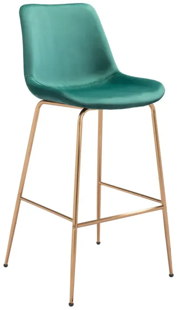 Hivvago 31 Inch Green And Copper Steel Low Back Bar Height Bar Chair