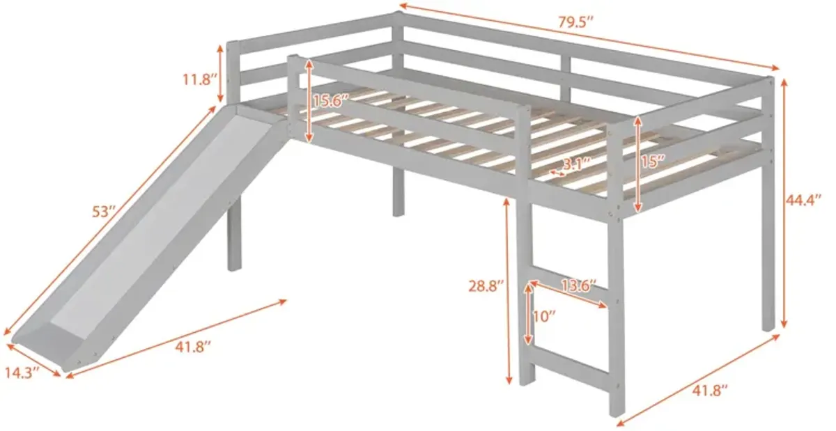 Loft Bed With Slide, Multifunctional Design, Twin