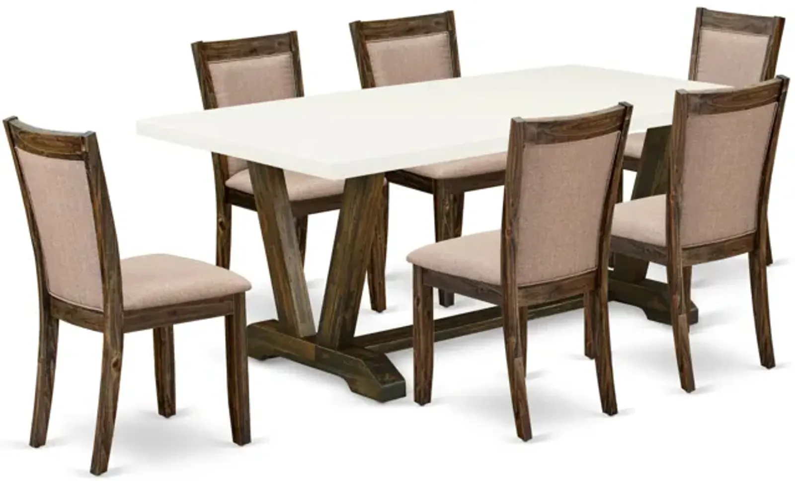 East West Furniture V727MZ716-7 7Pc Dining Set - Rectangular Table and 6 Parson Chairs - Multi-Color Color