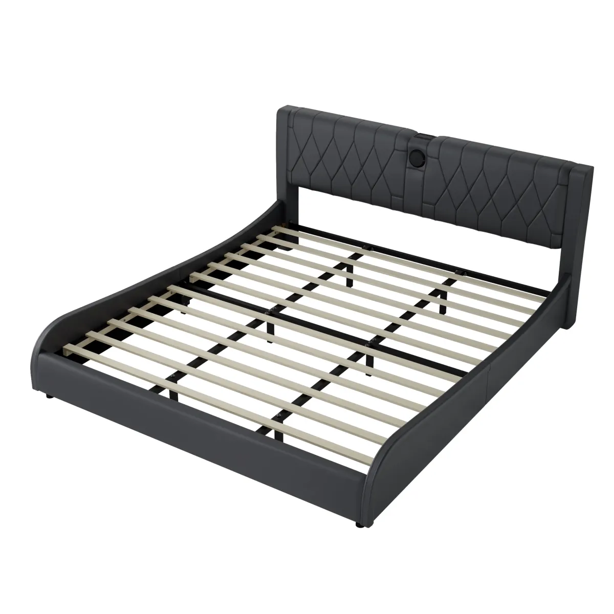 Merax Luxurious Faux Leather Platform Bed with Bluetooth Speakers