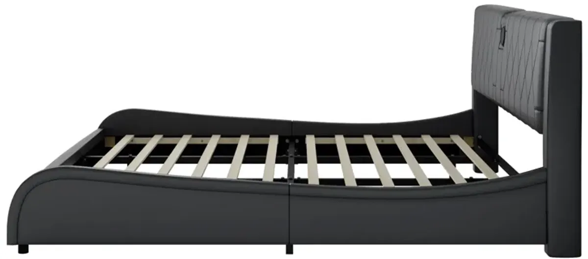 Merax Luxurious Faux Leather Platform Bed with Bluetooth Speakers