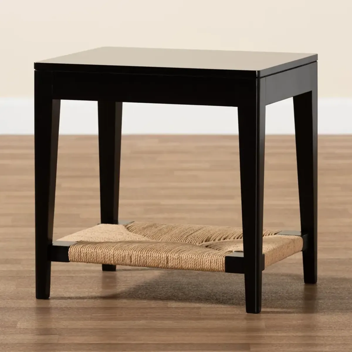 Bali & Pari Freya Modern Bohemian Black Finished Bayur Wood End Table