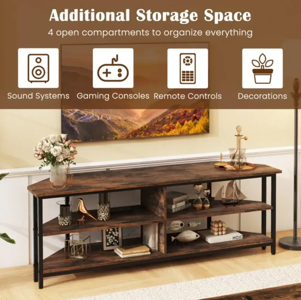 Hivvago 3-Tier Corner TV Stand for TVs up to 65 Inches with Charging Station