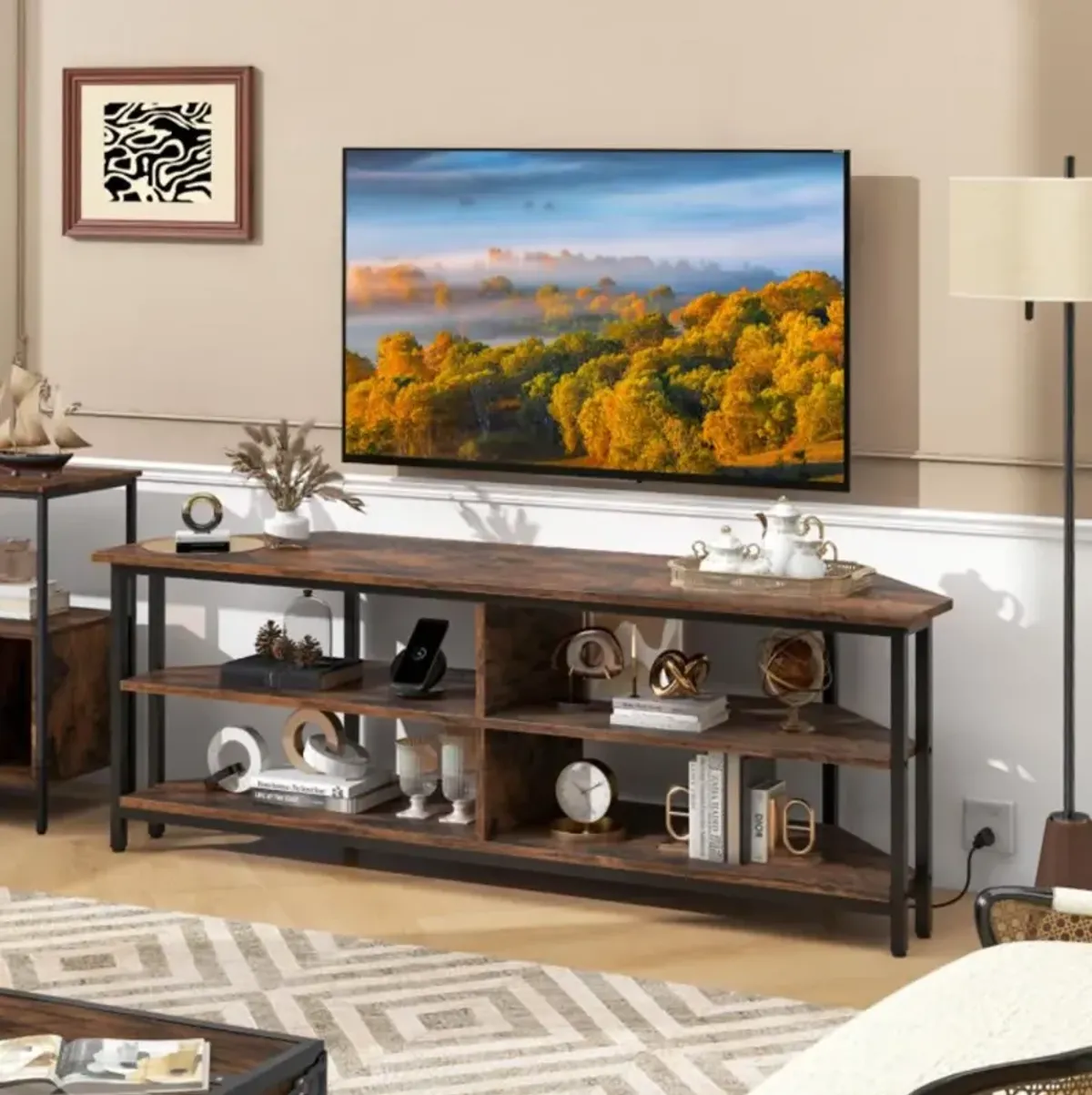 Hivvago 3-Tier Corner TV Stand for TVs up to 65 Inches with Charging Station
