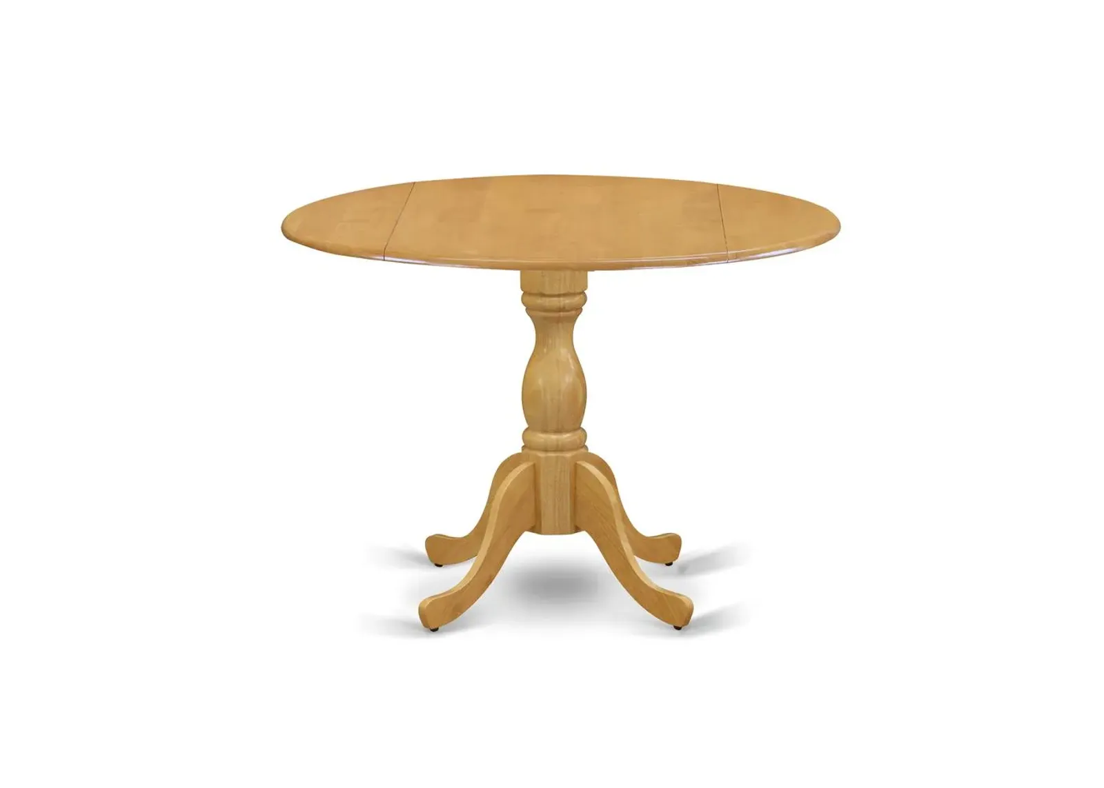 East West Furniture DMT-OAK-TP Round Mid Century Table Drops Leave Oak Color Table Top Surface and Asian Wood Kitchen Dining Table Pedestal Legs -Oak Finish