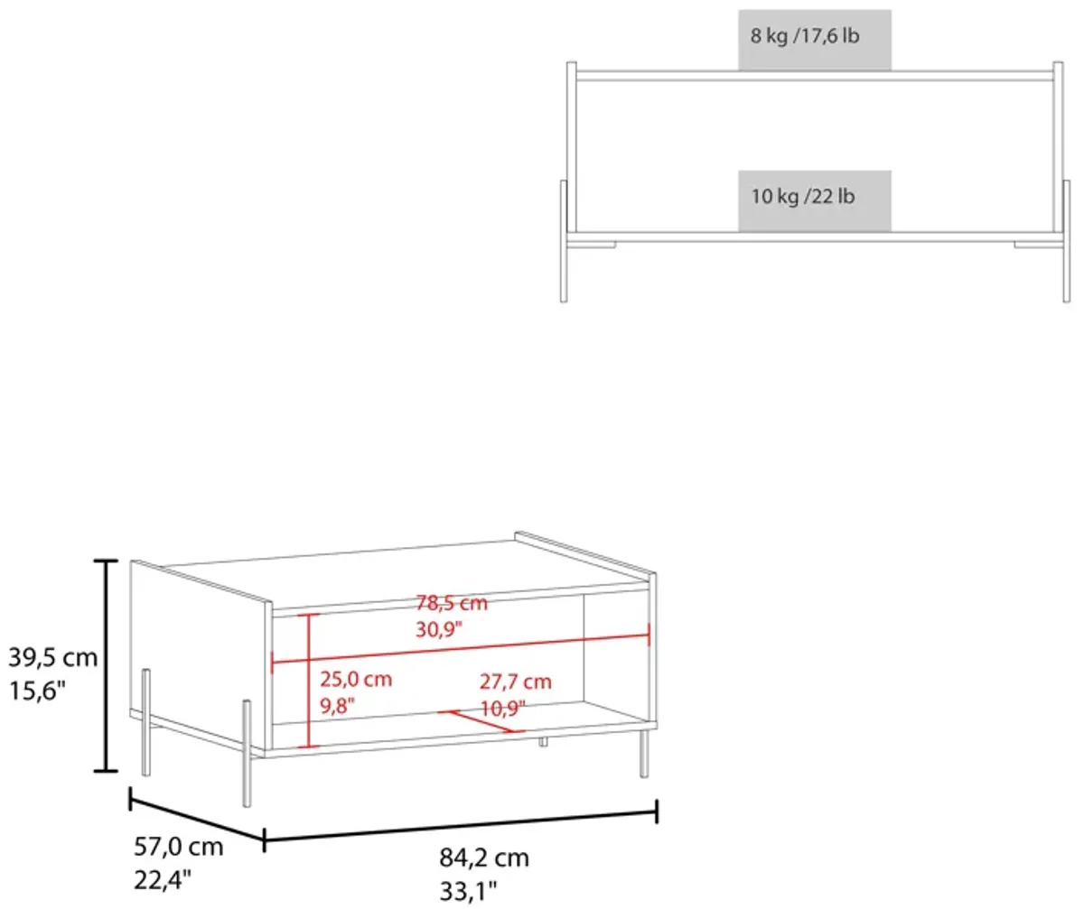 Juneau Coffee Table 15.6" H, 1 shelf, 4 legs, Black