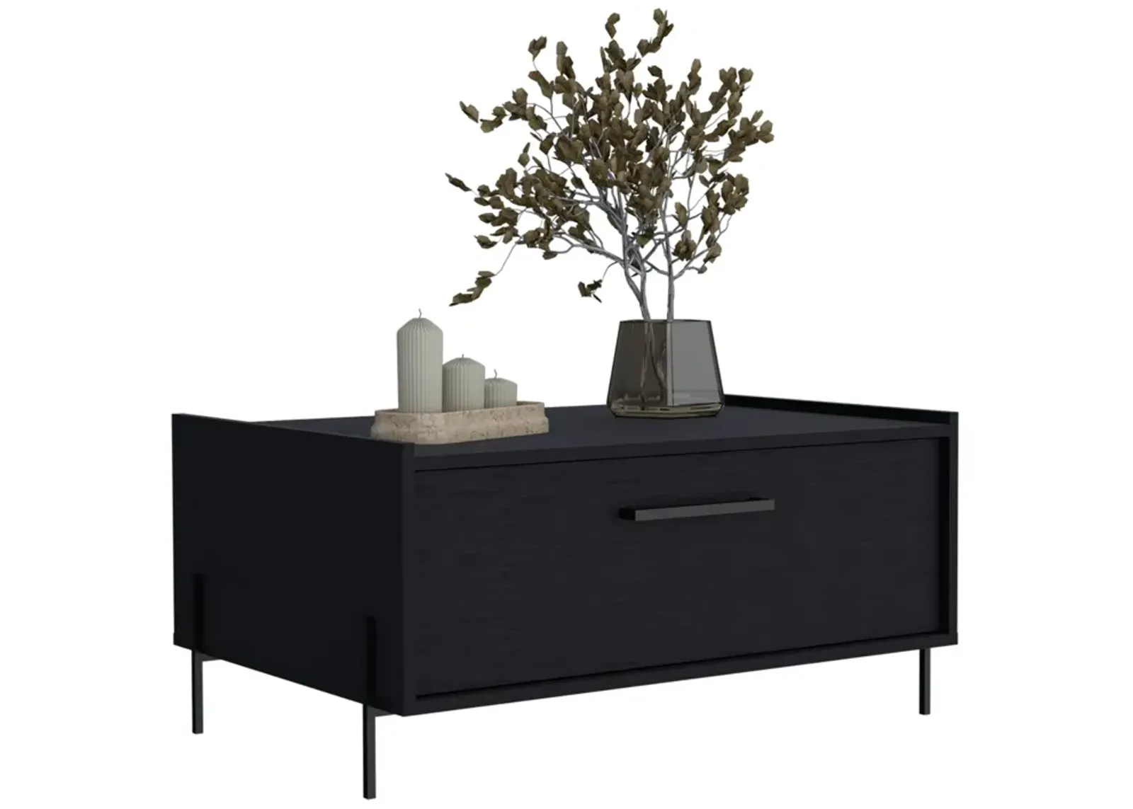 Juneau Coffee Table 15.6" H, 1 shelf, 4 legs, Black