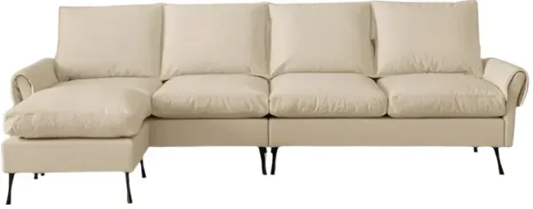 L-Shaped Sectional Sofa Couch with Convertible Ottoman, Modern Technical Leather Upholstery