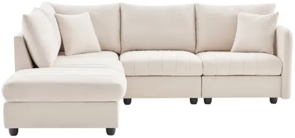 MONDAWE Modern Sectional Sofa with Vertical Stripes,2 Pillows,5-Seat Couch with Convertible Ottoman,Various Combinations,L-Shape Indoor Furniture