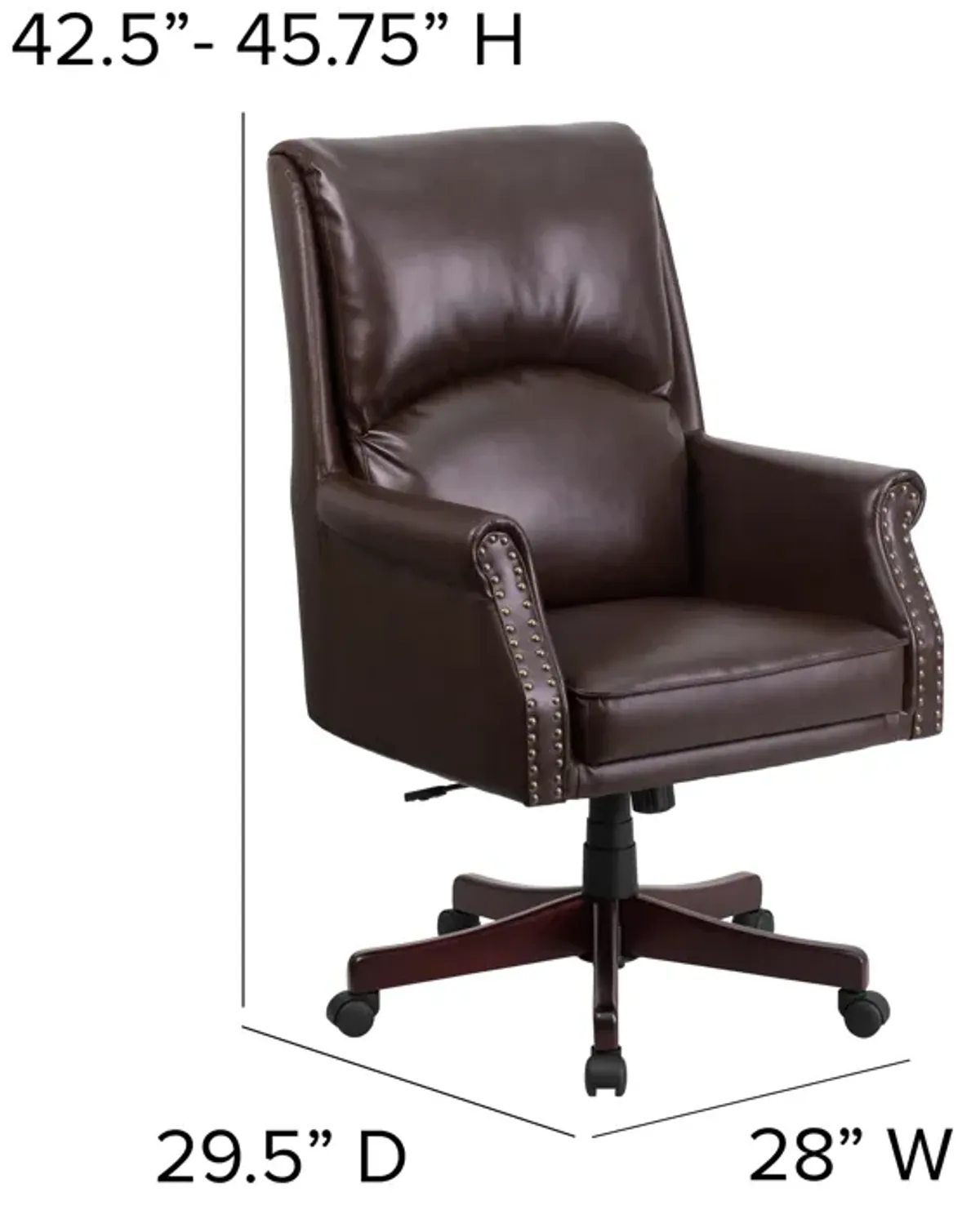 Hansel High Back Pillow Back Brown LeatherSoft Executive Swivel Office Chair with Arms