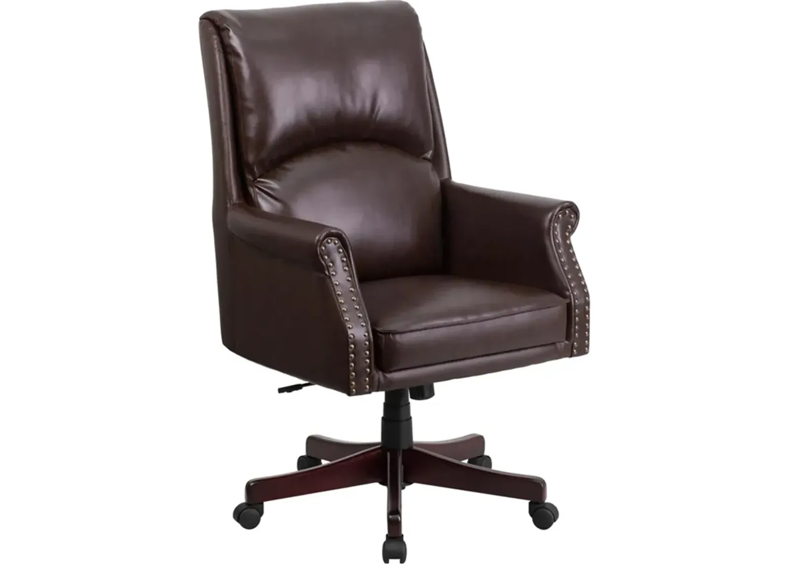 Hansel High Back Pillow Back Brown LeatherSoft Executive Swivel Office Chair with Arms