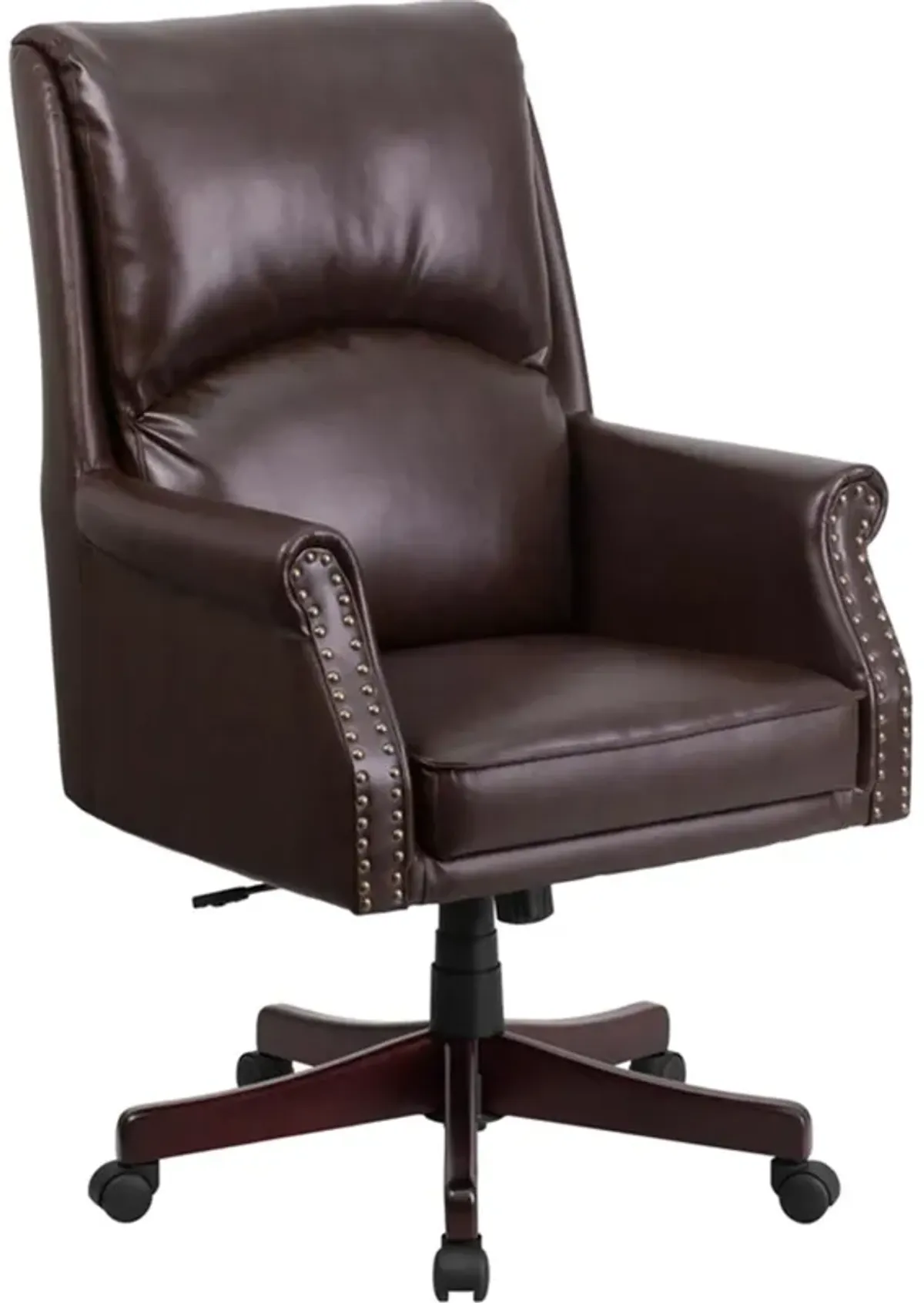 Hansel High Back Pillow Back Brown LeatherSoft Executive Swivel Office Chair with Arms