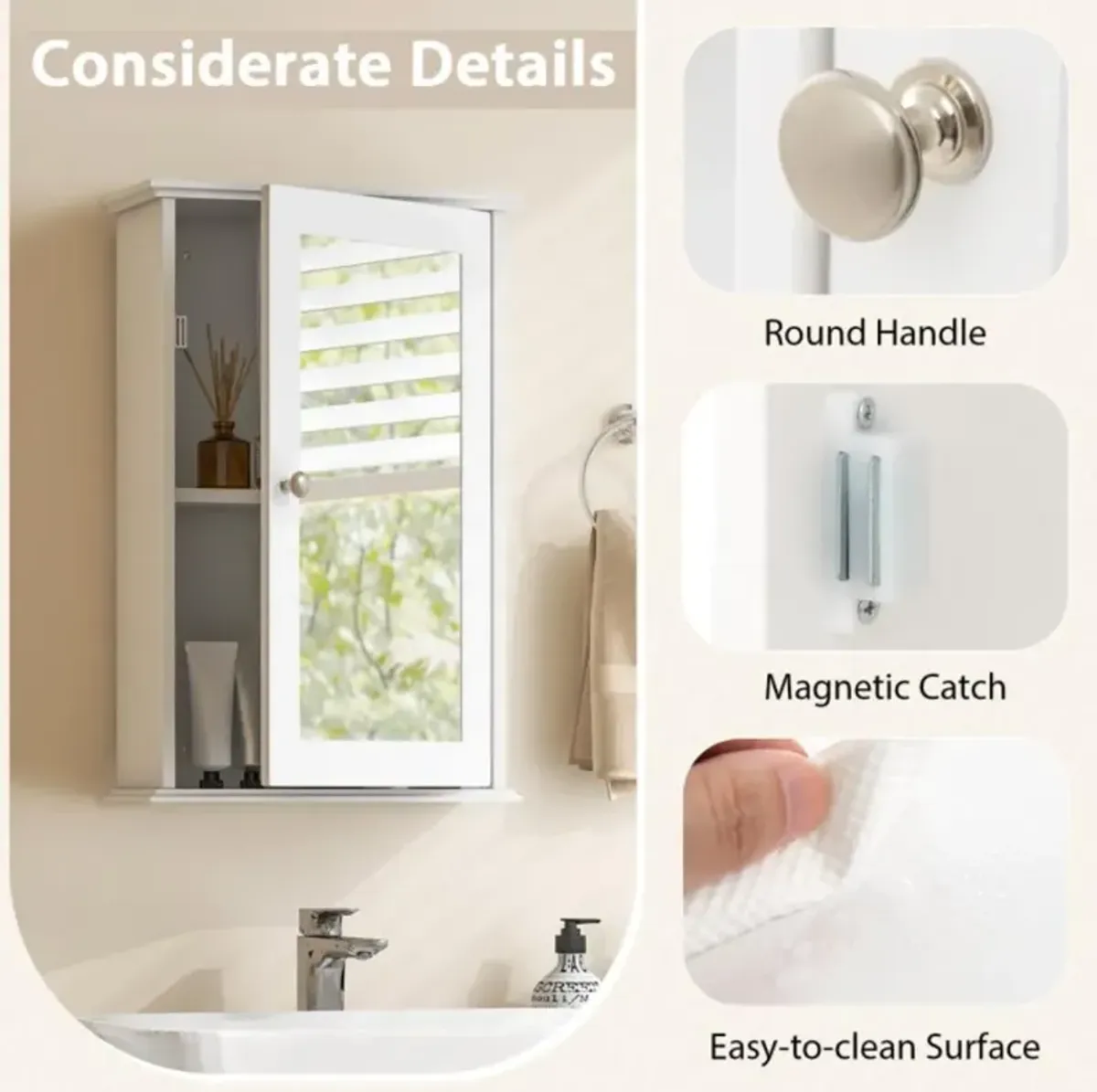 Hivvago Bathroom Wall Cabinet with Single Mirror Door and Adjustable Shelf