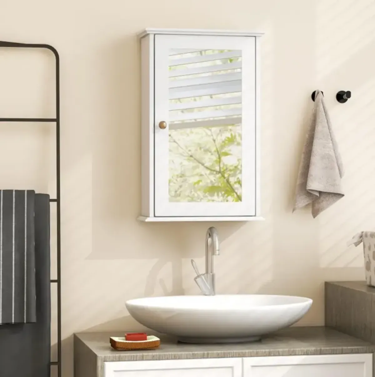 Hivvago Bathroom Wall Cabinet with Single Mirror Door and Adjustable Shelf