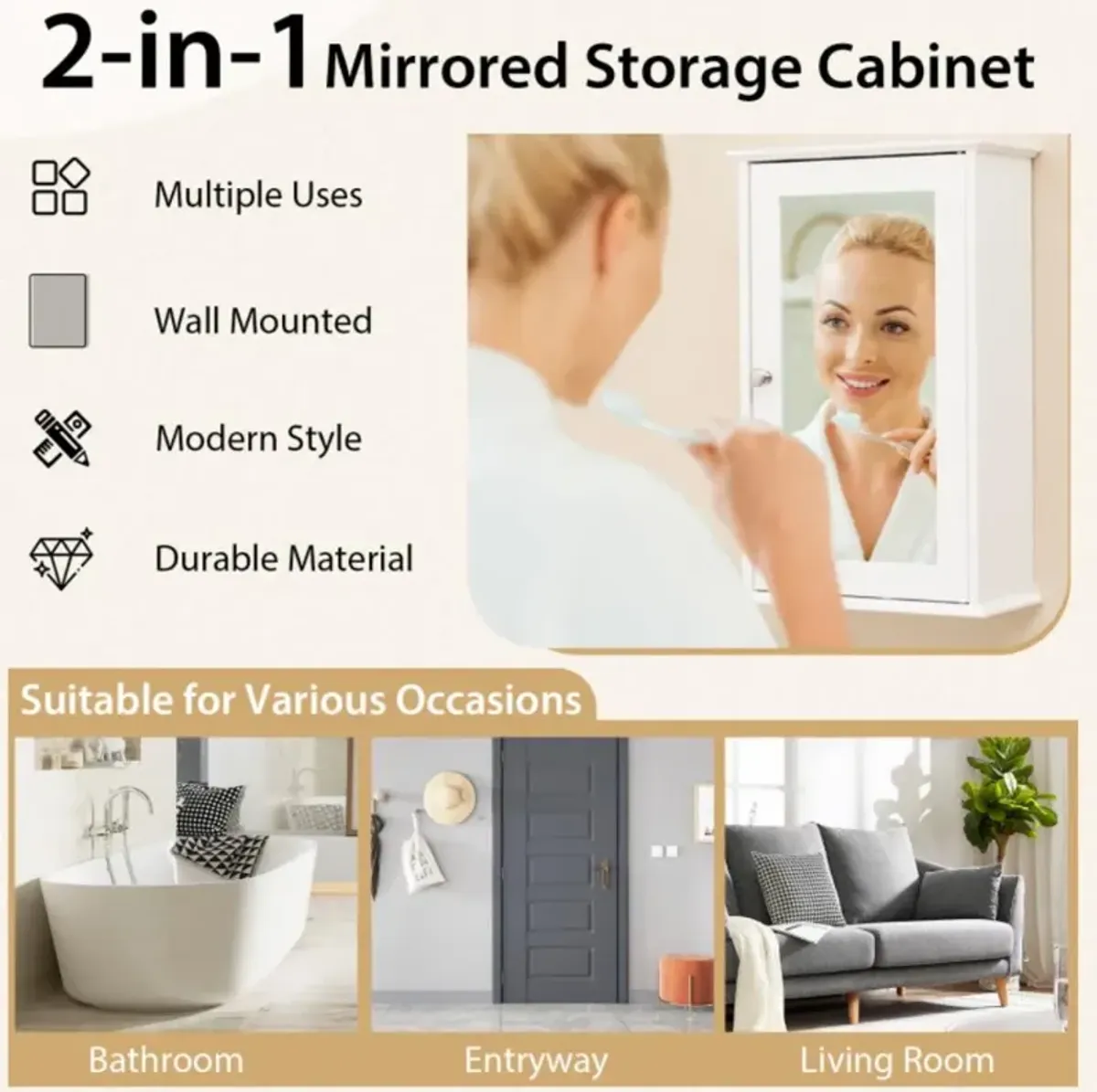 Hivvago Bathroom Wall Cabinet with Single Mirror Door and Adjustable Shelf