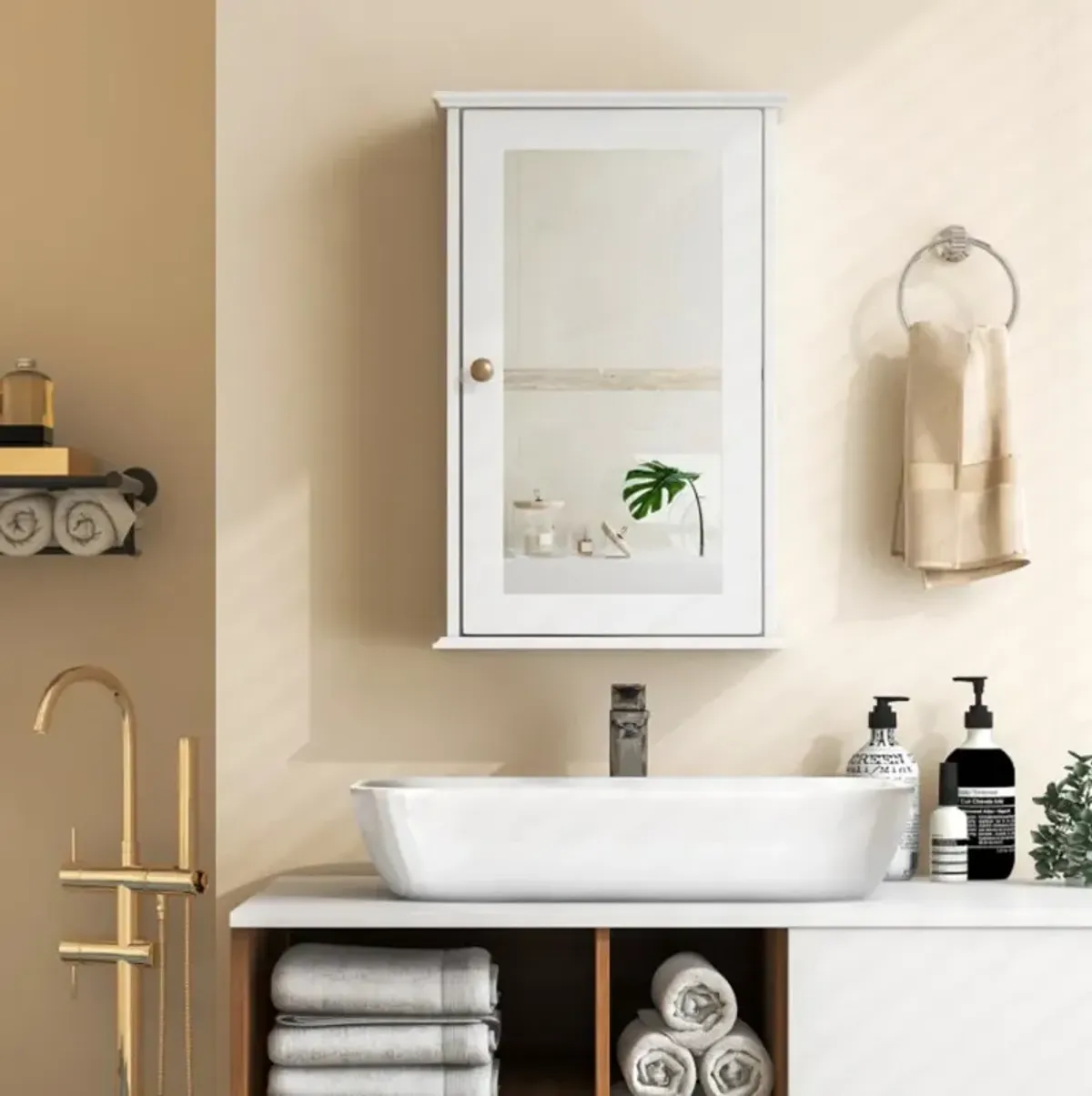 Hivvago Bathroom Wall Cabinet with Single Mirror Door and Adjustable Shelf