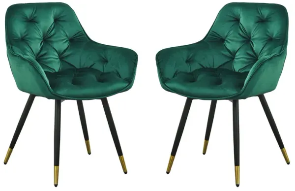 25 Inch Accent Dining Chair, Curved Back, Gold, Green Velvet Upholstery - Benzara