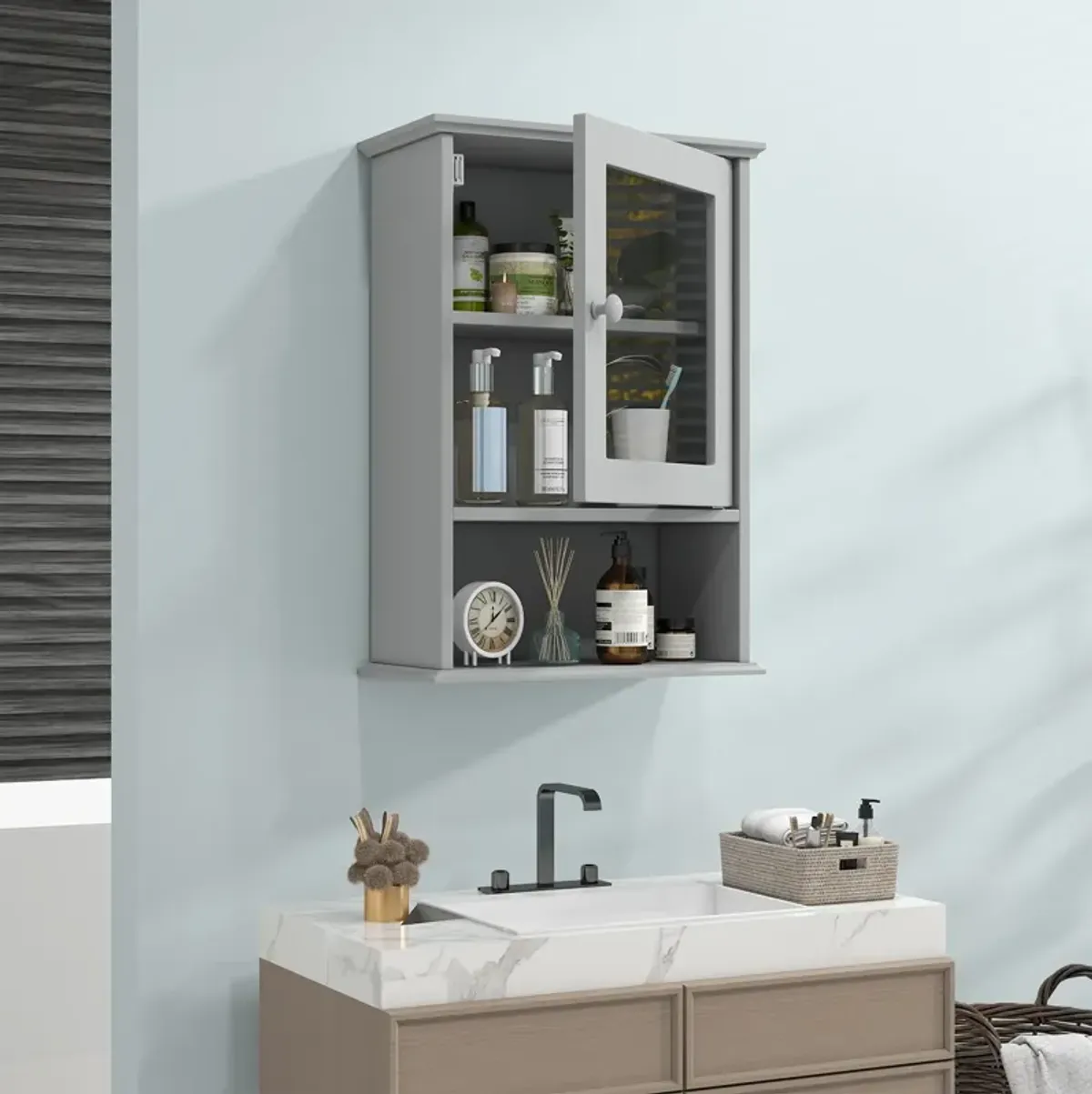 Bathroom Wall Mounted Adjustable Hanging Storage Medicine Cabinet