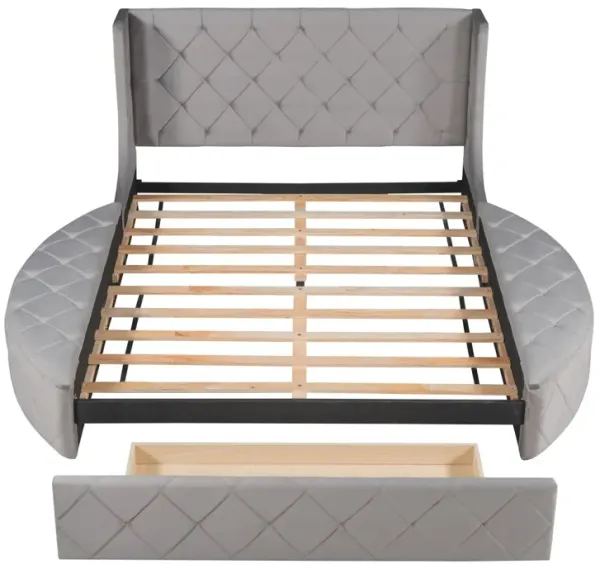 Streamdale Queen Velvet Platform Bed with Headboard & Drawer