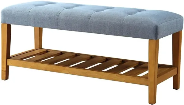 Upholstered Polyester Bench with Open Shelves for Entryway or Bedroom Storage