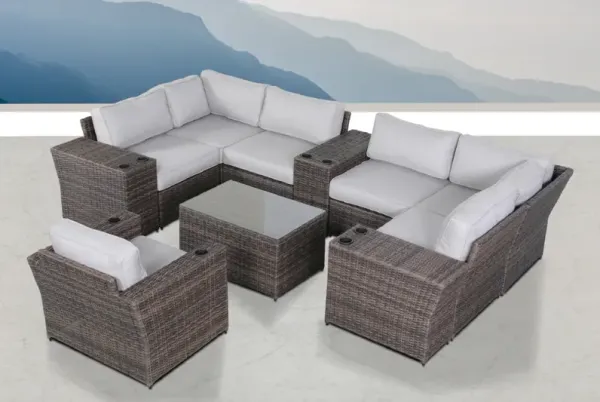 Living Source International Fully Assembled 11 Piece Rattan Sectional Seating Group with Cushions New