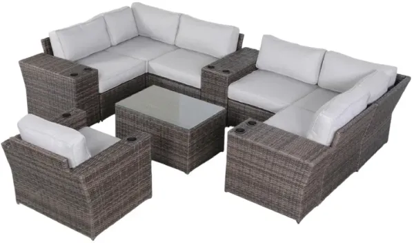 Living Source International Fully Assembled 11 Piece Rattan Sectional Seating Group with Cushions New
