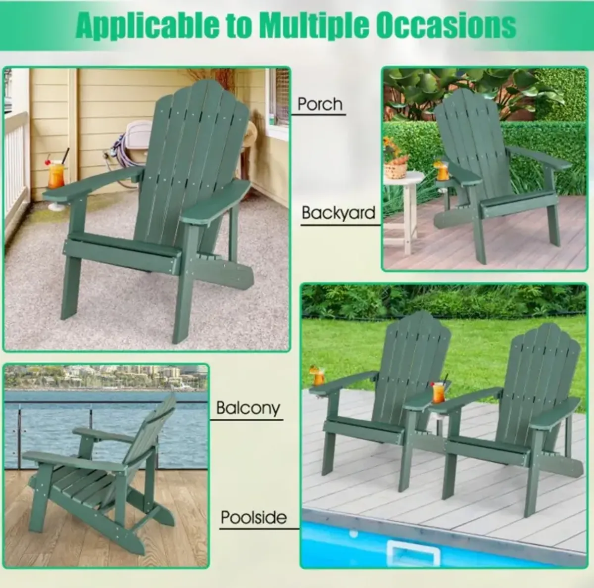 Hivvago Weather Resistant HIPS Outdoor Adirondack Chair with Cup Holder