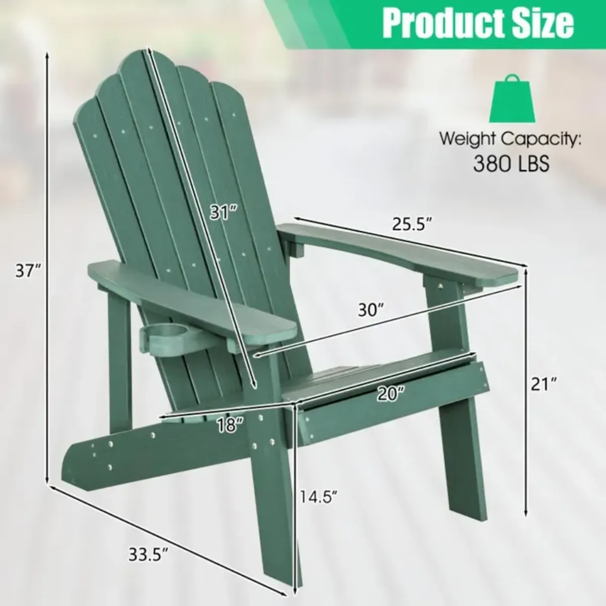 Hivvago Weather Resistant HIPS Outdoor Adirondack Chair with Cup Holder