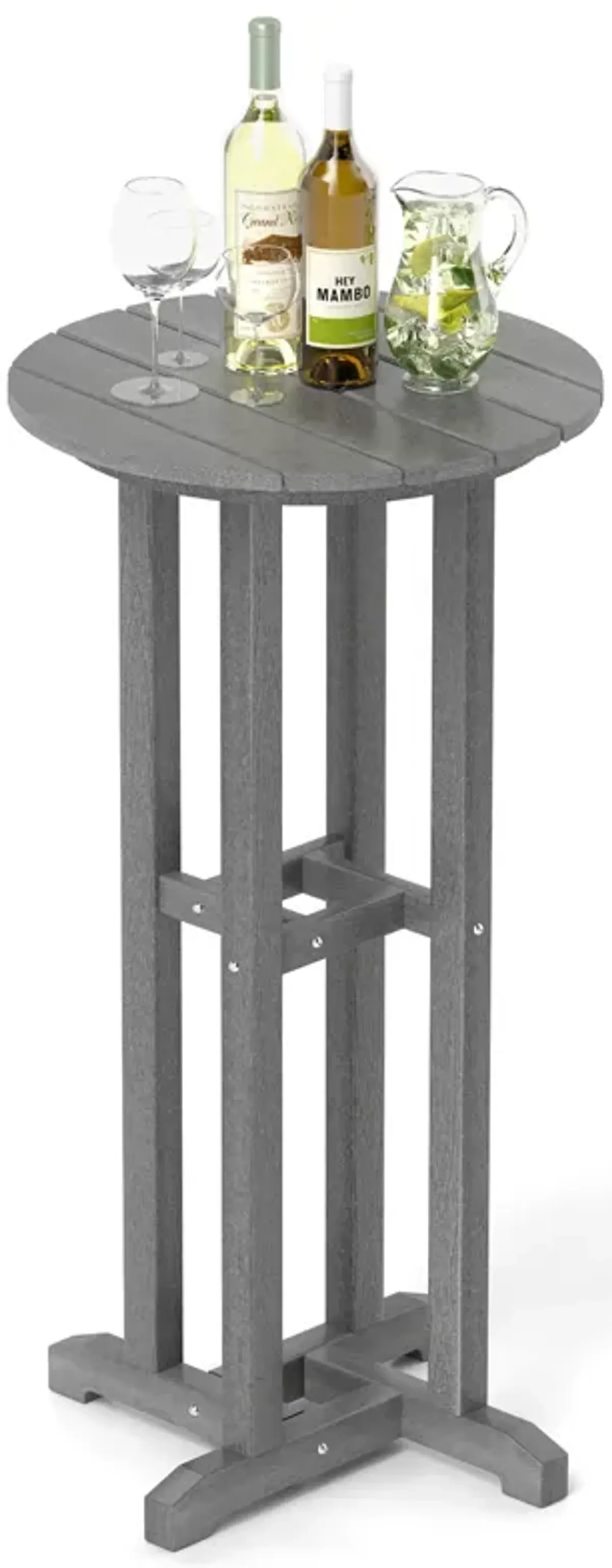 Round Bar Table Patio HDPE Bar Height With Slatted Tabletop For Outdoor
